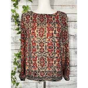 Violet + Claire Blouse Top sz Small Burgundy Orange Floral Autumn Career Church